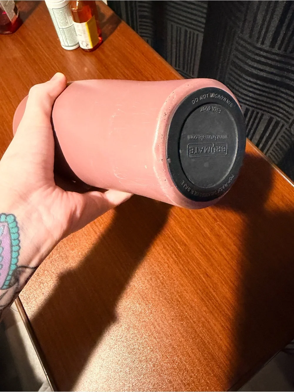 Brumate Taupe Pink Insulated Travel Mug with Handle and Straw